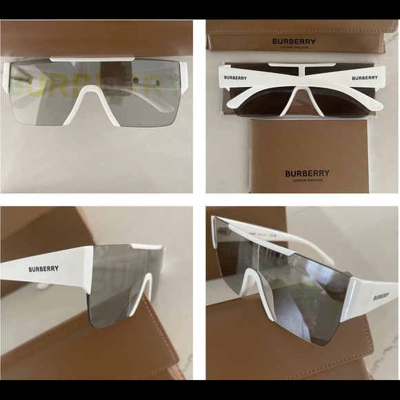 BURBERRY SHIELDS WITH SILVER & GOLD BURBERRY WRITTEN ON MIRROR LENSES SUNNIES - Picture 8 of 16